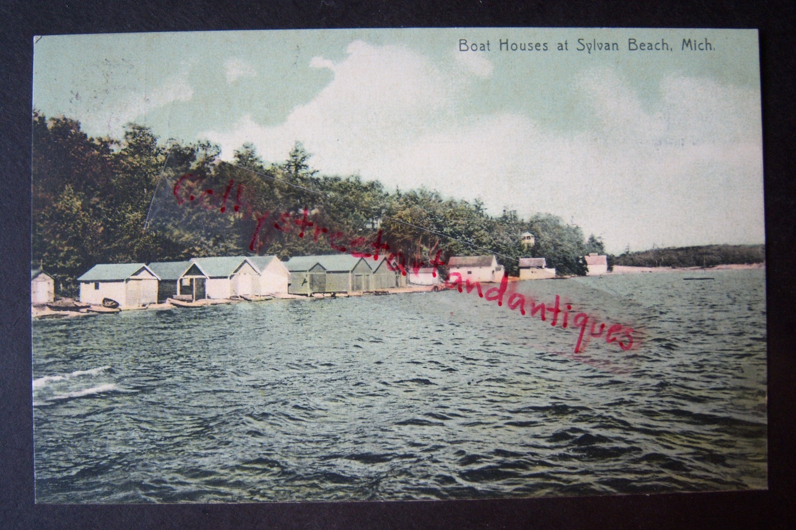Boat Houses at SYLVAN BEACH Whitehall, Michigan vintage postcard, 1908