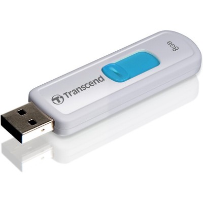 Флэш-диск transcend jetflash 8gb 530 USB 2.0, скорость чтения/записи - 15/7 мб/сек, белый с голубым (760557818151)