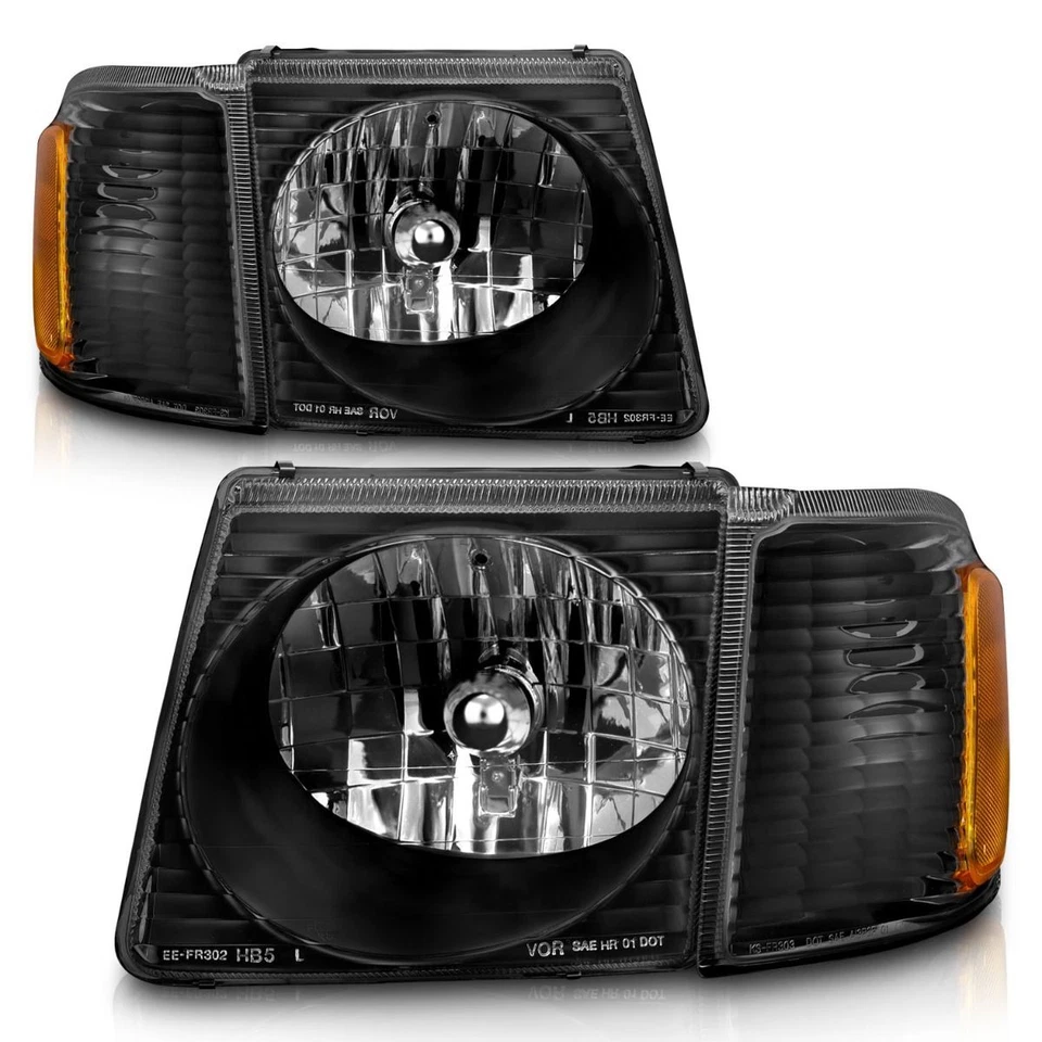 Faros Euro Anzo negros con luces de esquina para Ford Explorer Sport Trac 01-05 Foto 3 de 4