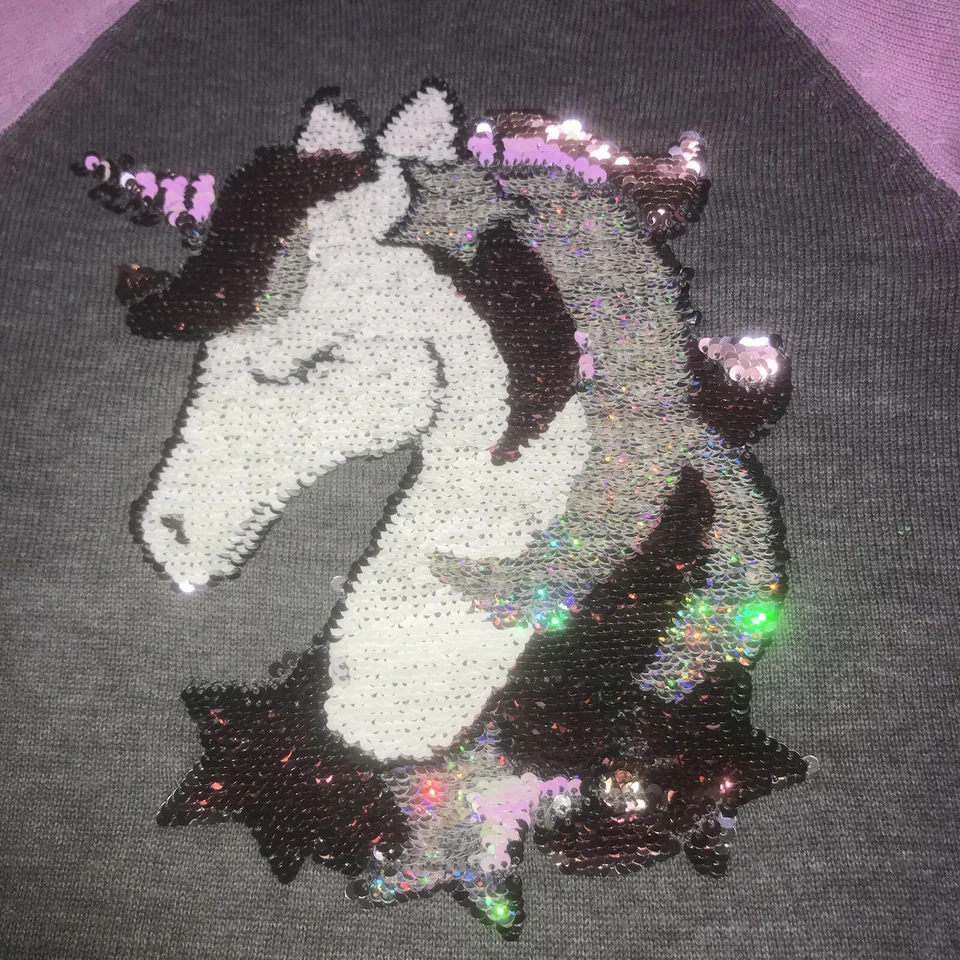 NUEVO CON ETIQUETAS 14 Unicornio Lentejuelas Abatibles Cumpleaños Suéter Vestido Navidad Niños Lugar Foto 4 de 4