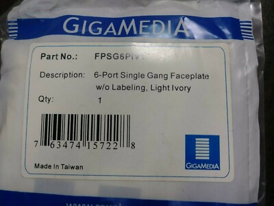 GIGAMEDIA FPSG6PIVY 6 PORT SINGLE GANG FACEPLATES LIGHT IVORY LOT OF 12 NEW