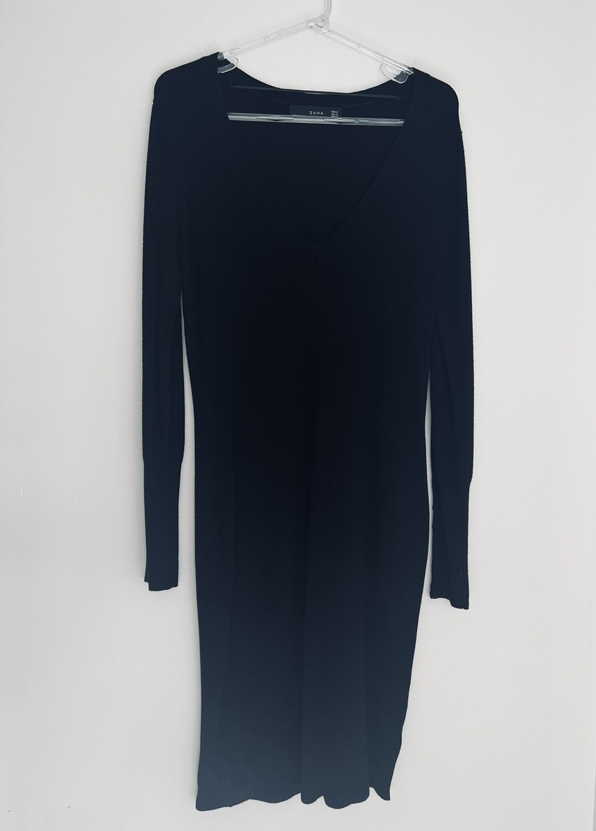 Zara Black Long Sleeve Knee Length Deep V Neckline Knit Sweater Dress Women S | eBay Zara Black Long Sleeve Knee Length Deep V Neckline Knit Sweater Dress Women S | eBay