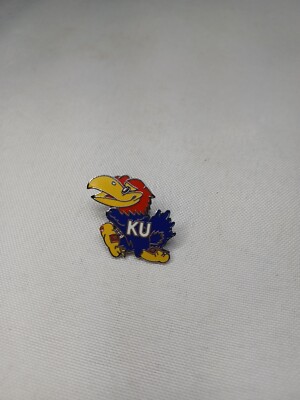 Vintage University of Kansas Jayhawks KU Big Jay Jayhawk Lapel Hat Pin 1x1.20''