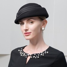 Black Wool Beret Hats For Women Pillbox Fascinator Cocktail Church Tea Party Hat