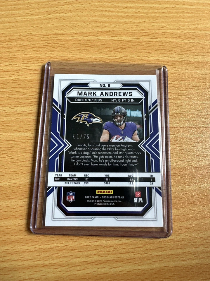 2022 Panini Obsidian Electric Etch Orange Mark Andrews /75 Baltimore Ravens #8 - Image 2 of 2