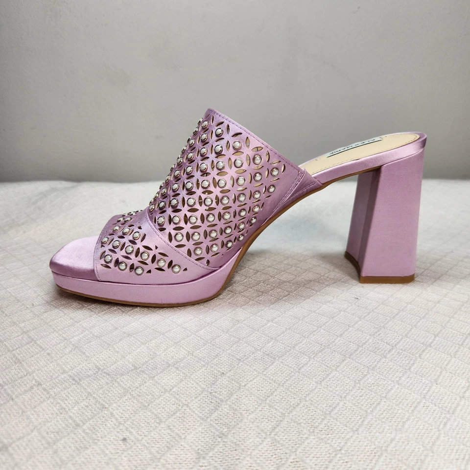 Sandálias femininas Alex Marie tamanho 9 M tecido corte a laser strass violeta salto 107 - Imagem 4 de 4