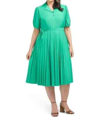 Monaco Sharagano Pleated A-Line Dress Size 22 Lily Pad Green