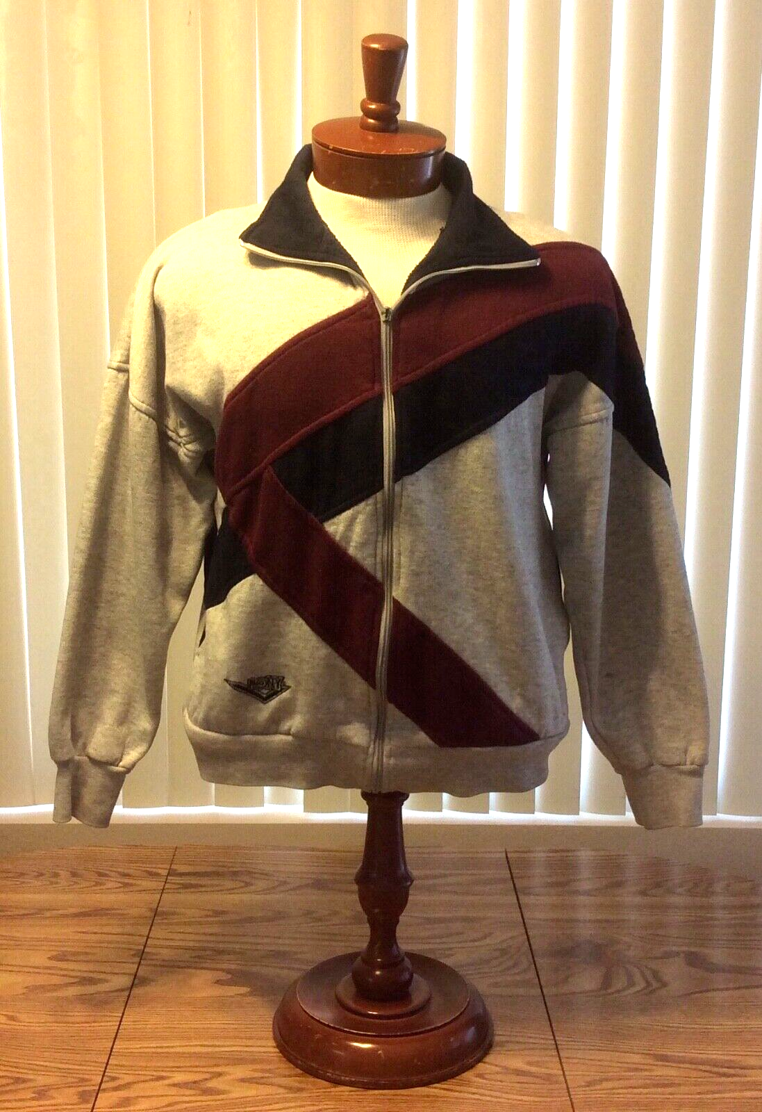 Giacca riscaldamento pista tennis pony vintage blocco colore zip davanti misto cotone media