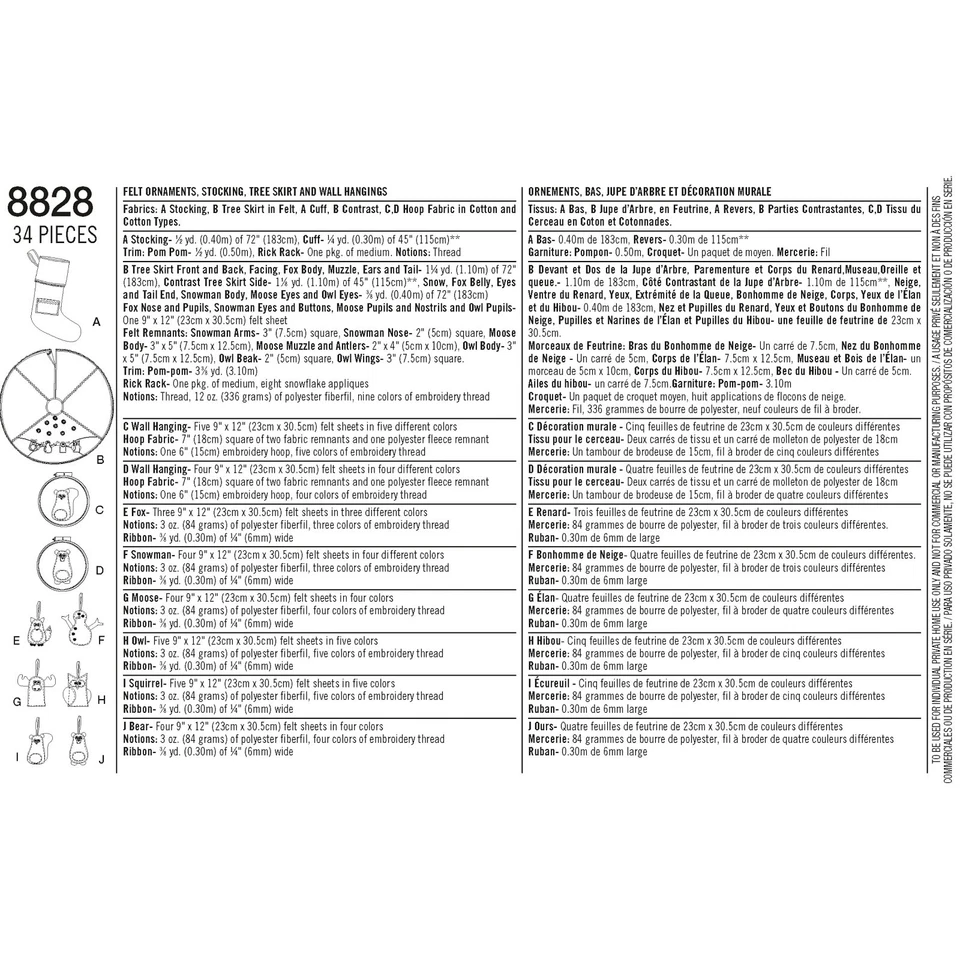 SIMPLICITY 8828 CHRISTMAS FELT ORNAMENTS STOCKING TREE SKIRT  Sewing Pattern - Image 2 of 4