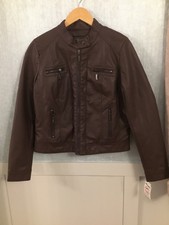 Joujou Ladies Vegan Leather Jacket Zip Front Round Neck Size Large New With Tags