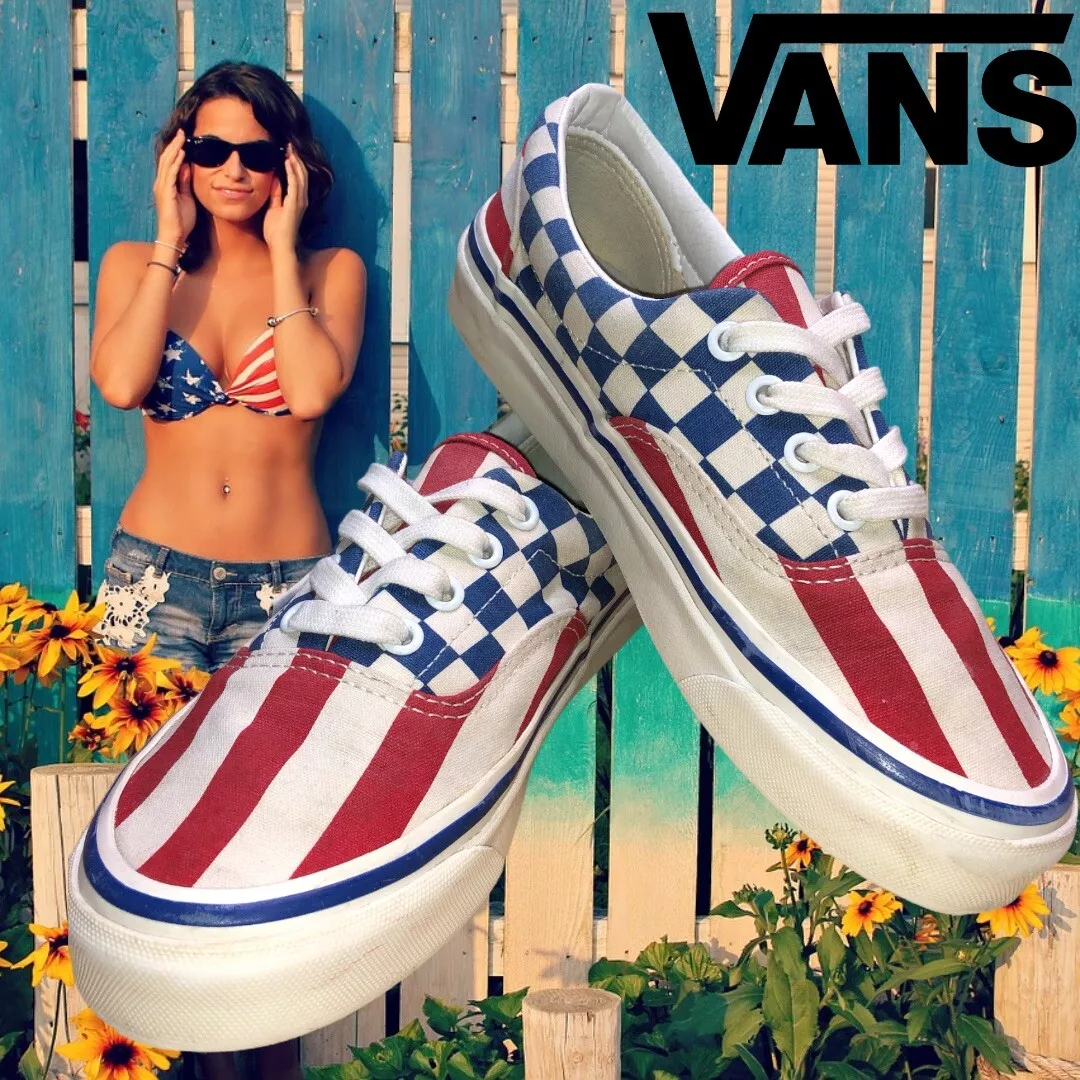 Vans USA Era 95 DX Anaheim Factory Checker Stripe Skate Shoes 6.5 Unisex Flag