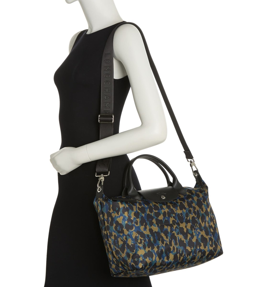 Longchamp Le Pliage Panther Print Medium Nylon Satchel Crossbody Tote ~NEW~