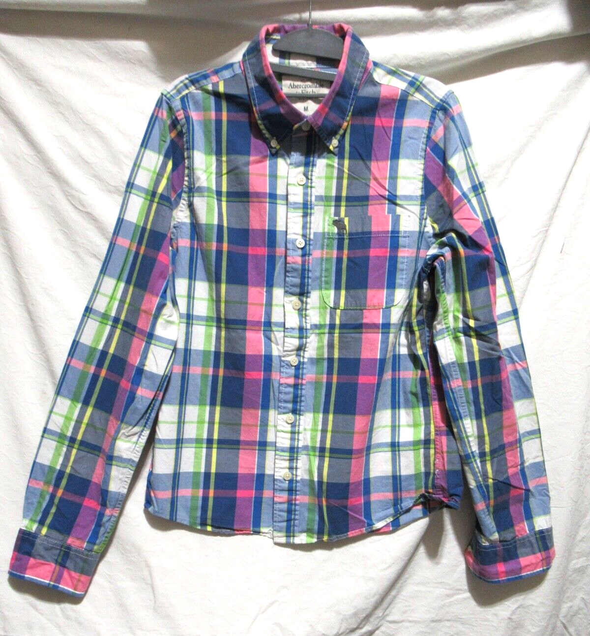 Abercrombie & Fitch Muscle Men's Med Cotton Multicolor Plaid Button Down Shirt