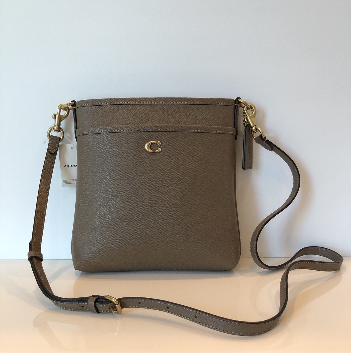 NWT Coach CC526 Kitt Crossgrain Leather Messenger Crossbody Bag Dark Stone