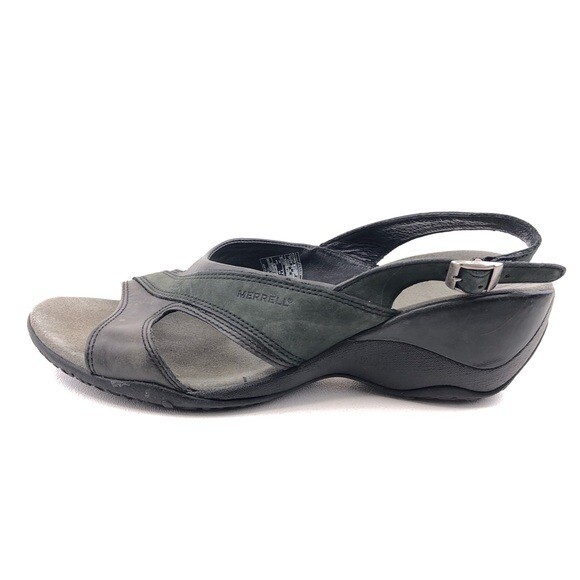 Sandali da donna neri Merrell Primrose pelle zeppa taglia 9 EUR 40 fibbia estiva