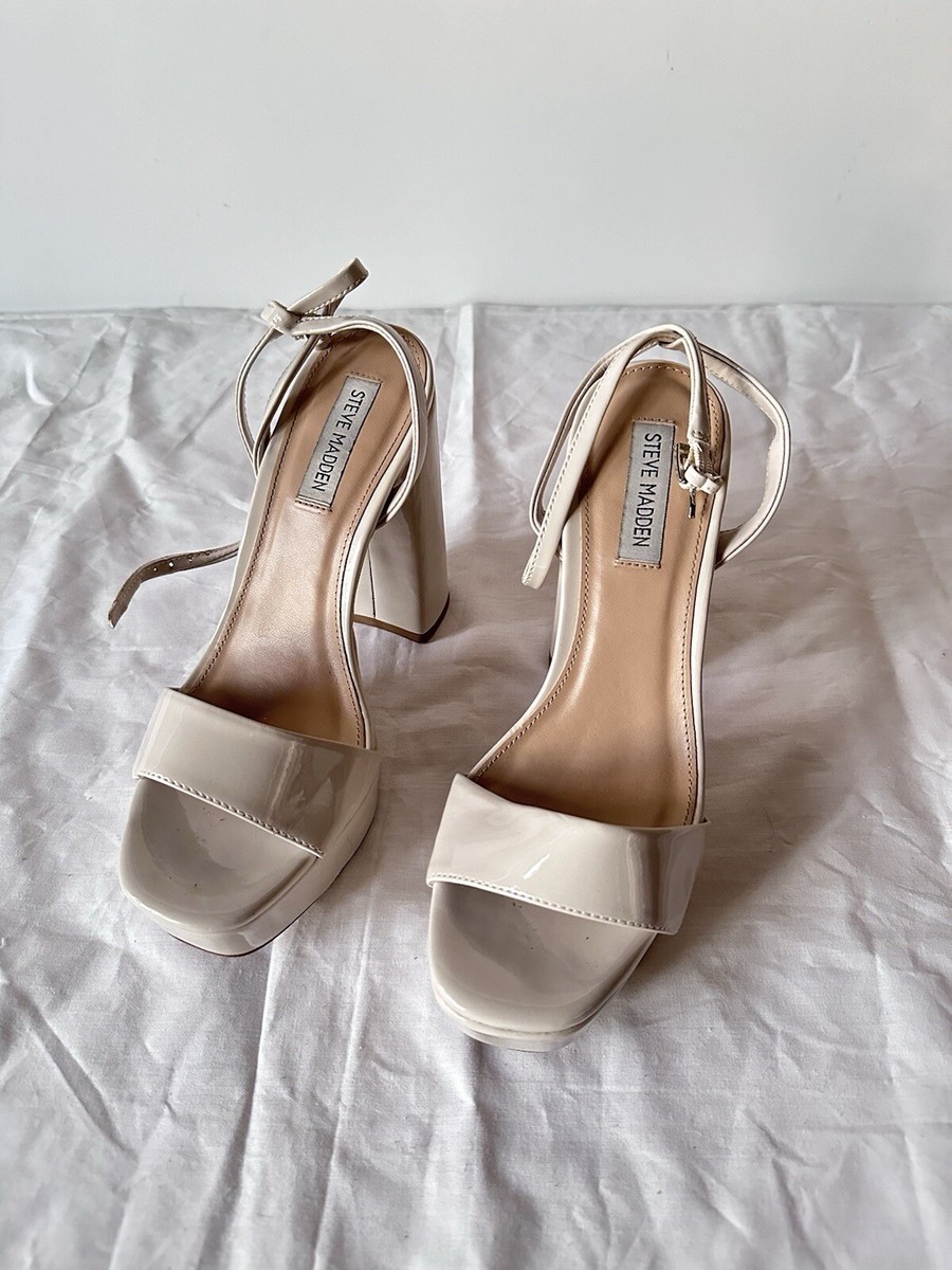 Steve Madden Lessa Heels Bone Platform Patent Leather Beige $119