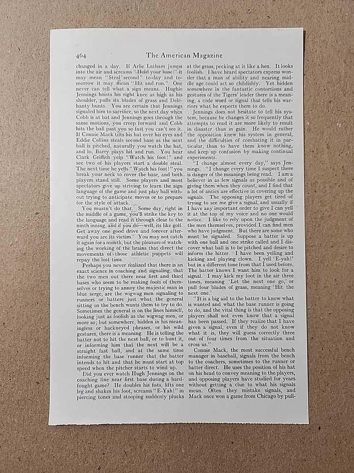 1911 HUGHIE JENNINGS “WATCH HIS ARMS” PUBLICATION LOOSE PAGES EXTREMELY RARE  - Image 2 of 4