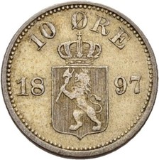 Norwegen 10 &Ouml;re 1897 Billon 1,5 g Original M&uuml;nze #QFB382