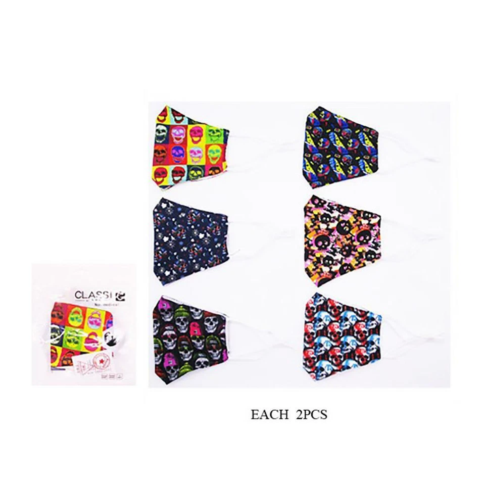 12 Pack Face Mask Funky Colorful Skulls Print Reusable Washable Protection Cover - Image 2 of 2