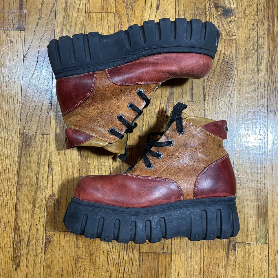 Vtg DESTROY Red/Orange Rave Goth Techno Swear low platform boots 90s chunky Sz 9 - Image 4 of 4