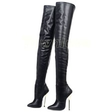 Women's 14cm High Heel Pointed Toe Stiletto Boots Patent Leather Knee High Boots