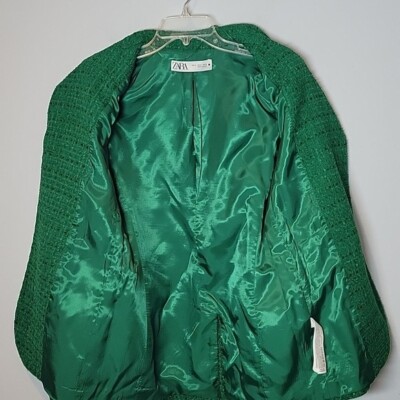 【USED】 LUZeSOMBRA jacket green L 2761/062/500 ZARA Green textured tweed Blazer with gold buttons