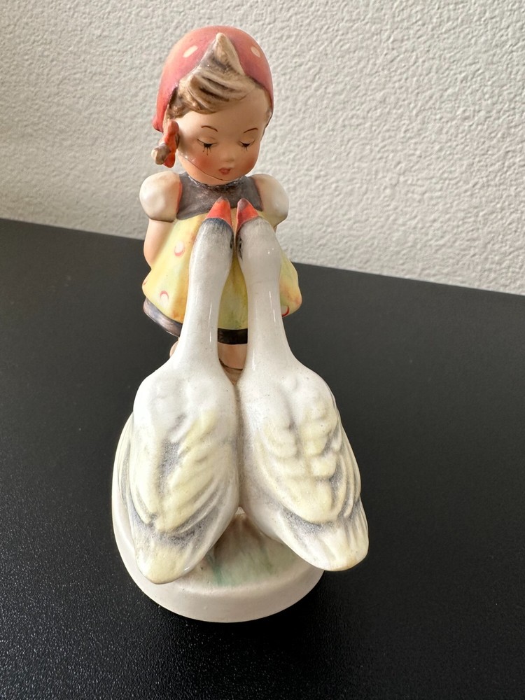 Vintage German Porcelain Figurines; Girl Feeding Ducks Pre Owned