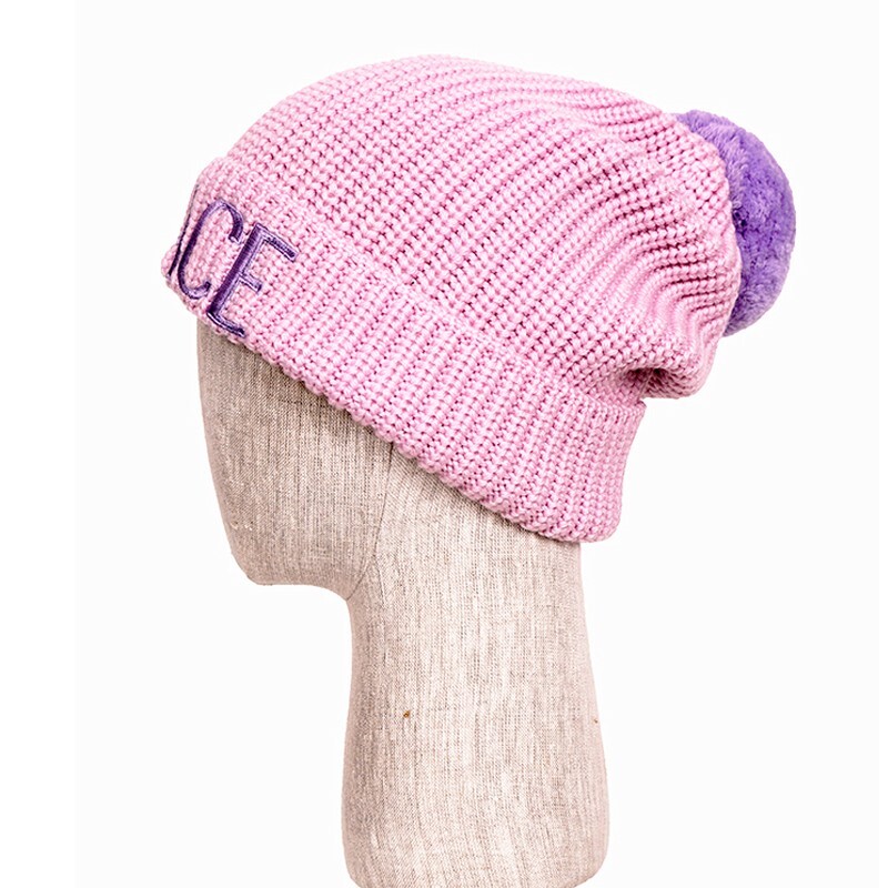 VERSACE ピンク ウールハット NEW $495 VERSACE Light Pink & Lavender 100% Wool Knit POM