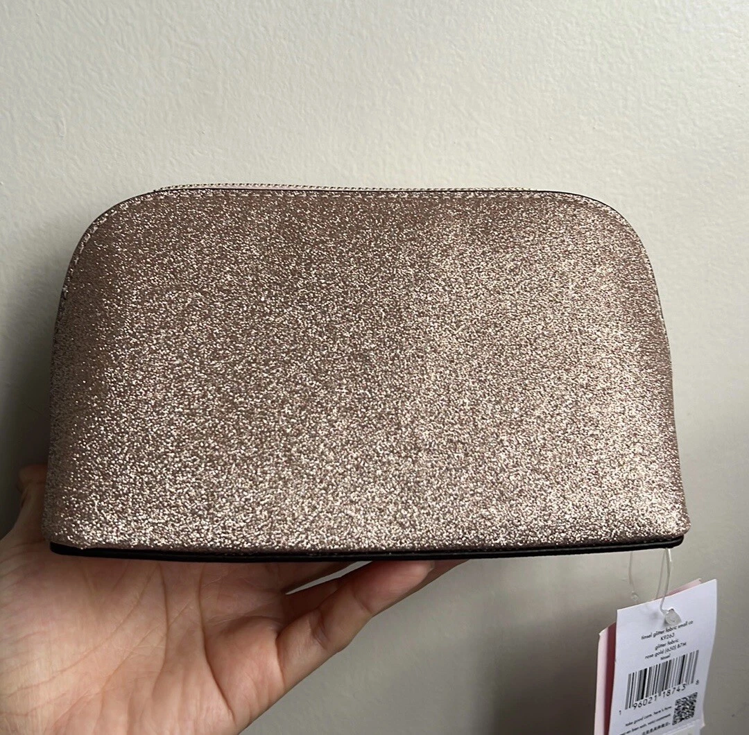 Kate Spade Shimmy Glitter Cosmetic Makeup Bag Sparkling Rose Gold