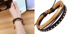 Multi-Layer Leather Bracelet Wristband Braided Rope Cuff Bangle For Men Women US
