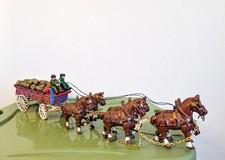 Vintage Cast Iron Clydesdale Beer Wagon 3-Horse Team 6 Horses