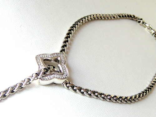 $1850 DAVID YURMAN SS DIAMOND QUATREFOIL WHEAT CHAIN NECKLACE 