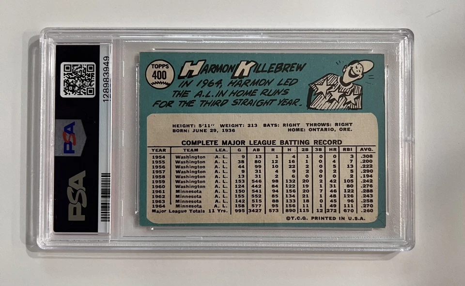 1965 Topps Set-Break #400 Harmon Killebrew PSA 5 EX Foto 2 de 2