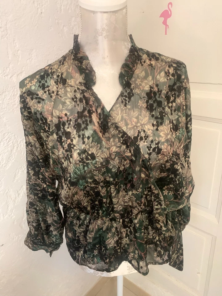 haut tissu voile cache coeur taille S/M kaki beige noir comme neuf - Photo 4/4