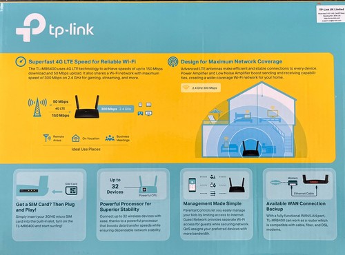 TP-LINK (TL-MR6400 V4 ) 300Mbps Wireless N 4G LTE Router, SIM Card Slot, 3 LAN.. - 第 5/7 張圖片