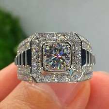 3Ct Round Real Moissanite Solitaire Men'S Engagement Ring 14K White Gold Plated