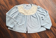 VTG 80s Vanity Fair Bed Jacket Fuzzy Baby Blue Sz Large Shevelva Warmth Babydoll