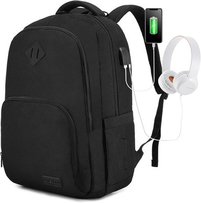 School Backpack for Women Men Black Backpack with 17.3  Laptop Compartment Light