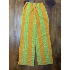 Vintage 70s Wide Leg Pants 14 Cotton polyester blend Retro Floral Bright I3-13