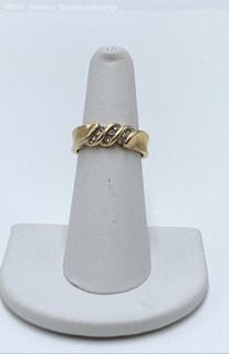 14K Yellow Gold Bypass Swirl Ring Diamond Faceted Accent Stones Size 5.75 4.36g