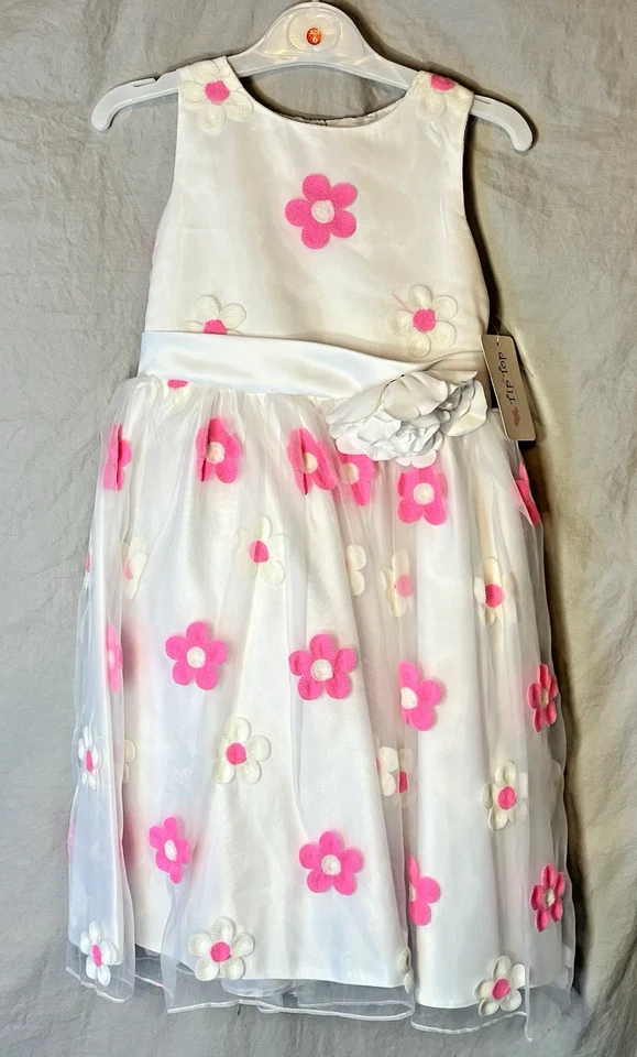 NWT Tip Top Little Girls Dress White With Pink Flowers Special Occasion Size 6 - Image 2 of 4