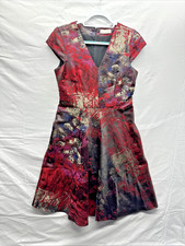 Per Una Women Jacquard Occasion Dress Size 12 Midi Cap Sleeve V Neck Zip Up