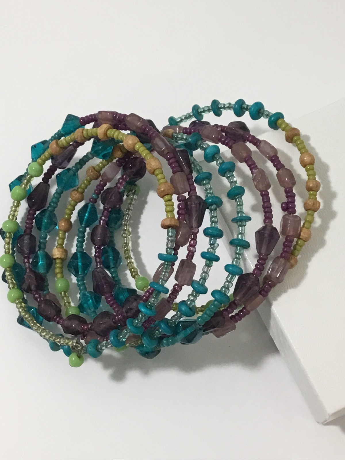 Memory Wire Wrap Beaded Bracelet Multicolor Glass… - image 4