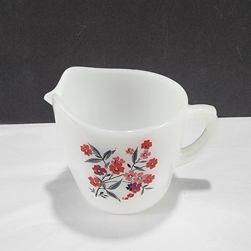 Fire King Primrose Pink Red Flower Creamer Milk Glass Excellent Condition