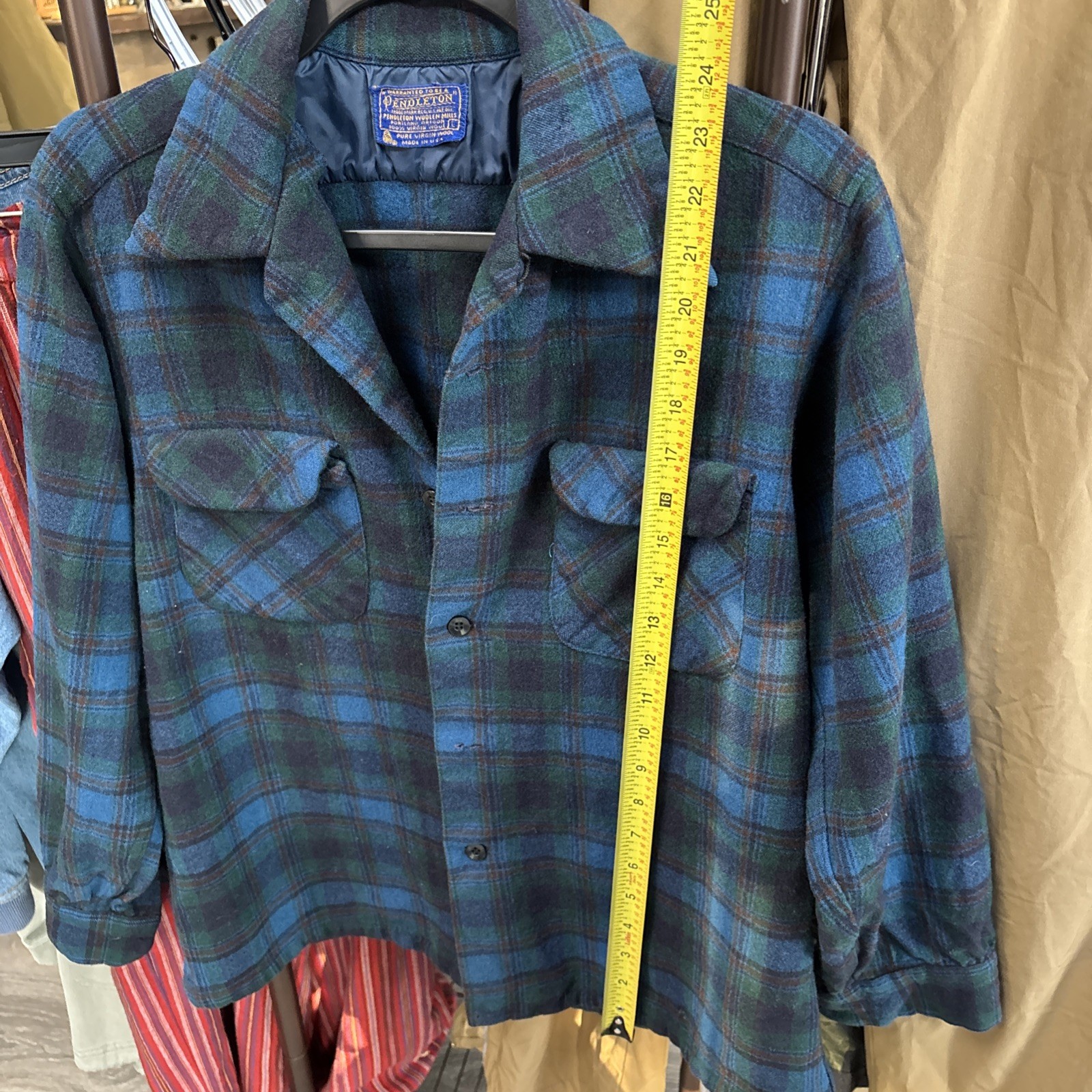 VTG Pendleton Virgin Wool Shacket  Field Blue Pla… - image 6