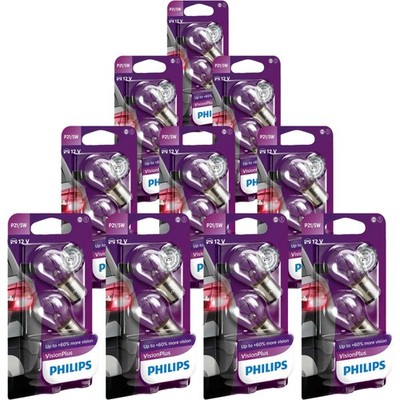 10x Philips VisionPlus P21/5W bis zu 60% mehr Licht 21/5W 12V Autolampen