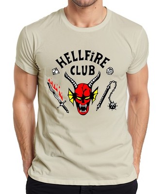 HELLFIRE CLUB Dämon Schädel Hörner D20 Flammenschwert Rollenspiel Herren T-Shirt