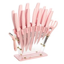 16-Piece Knife Block Set, Clear Acrylic Holder, Stainless Steel Blades, Nonstick