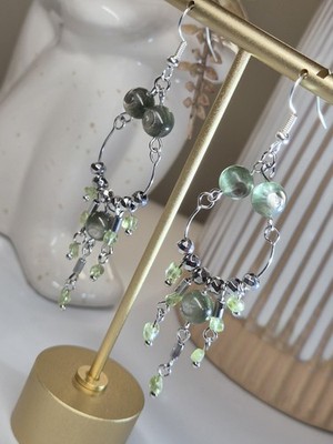 Natürlicher Lepidolith mit Peridot und Hämatit Edelstahl Ohrringe