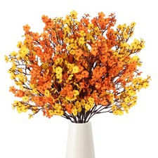 10 PCS Fake Fall Flowers Babys Breath Orange Yellow Autumn Artificial Decor